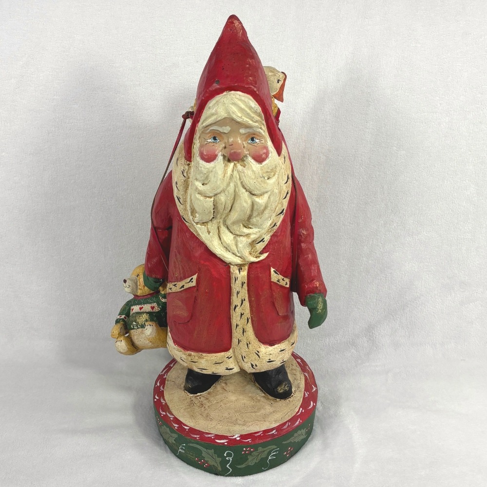Vtg Rustic Christmas Santa 16" House of Hatten Teddy Bear Goose Folk Art 1988